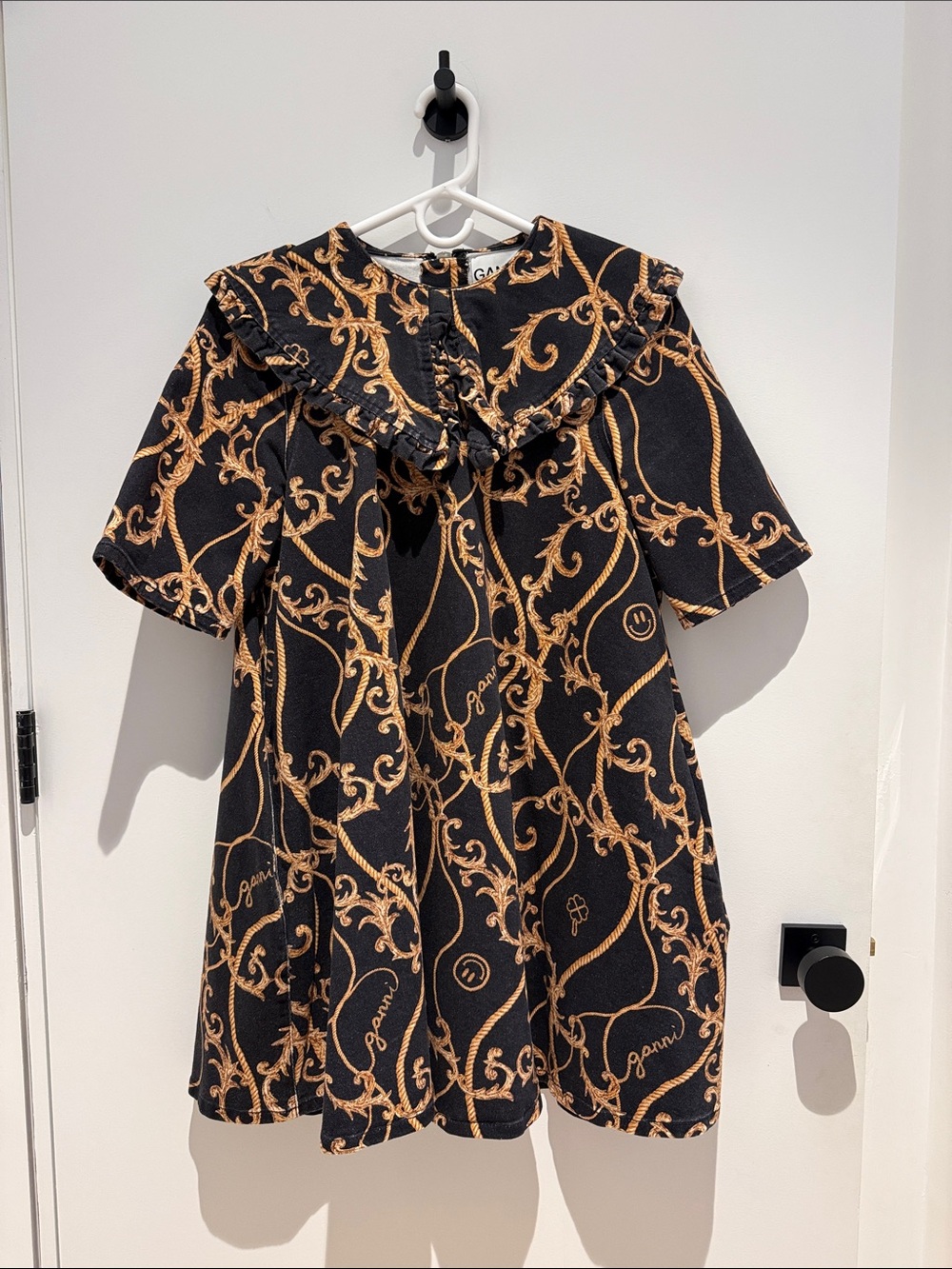 GANNI Baroque Print Denim Mini Dress